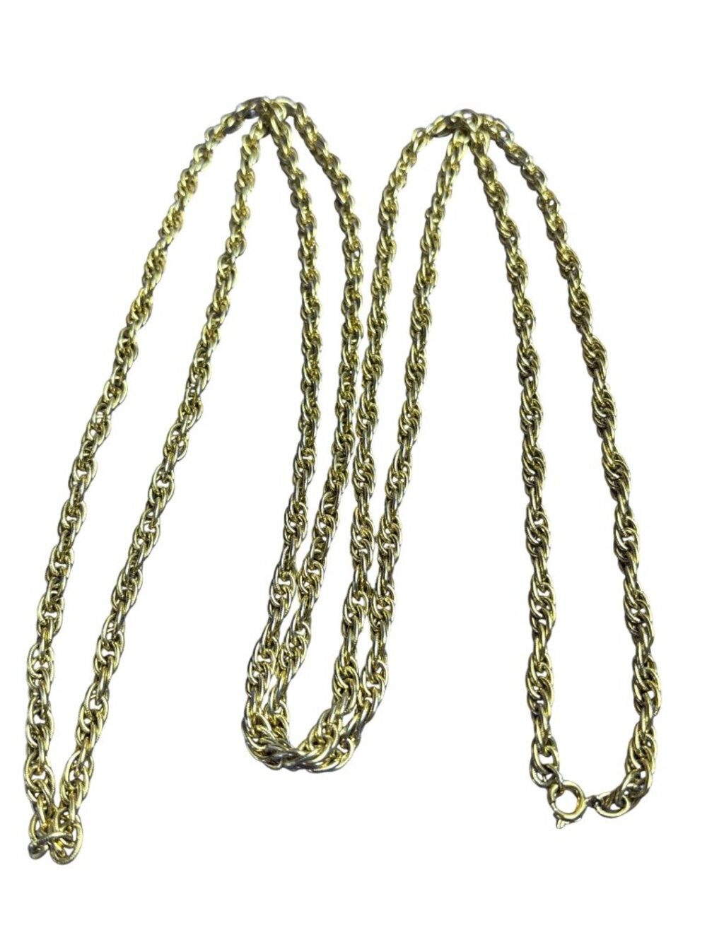 Vintage Long Goldtone Rope Chain Necklace Spring Ring Clasp 60 inches Long